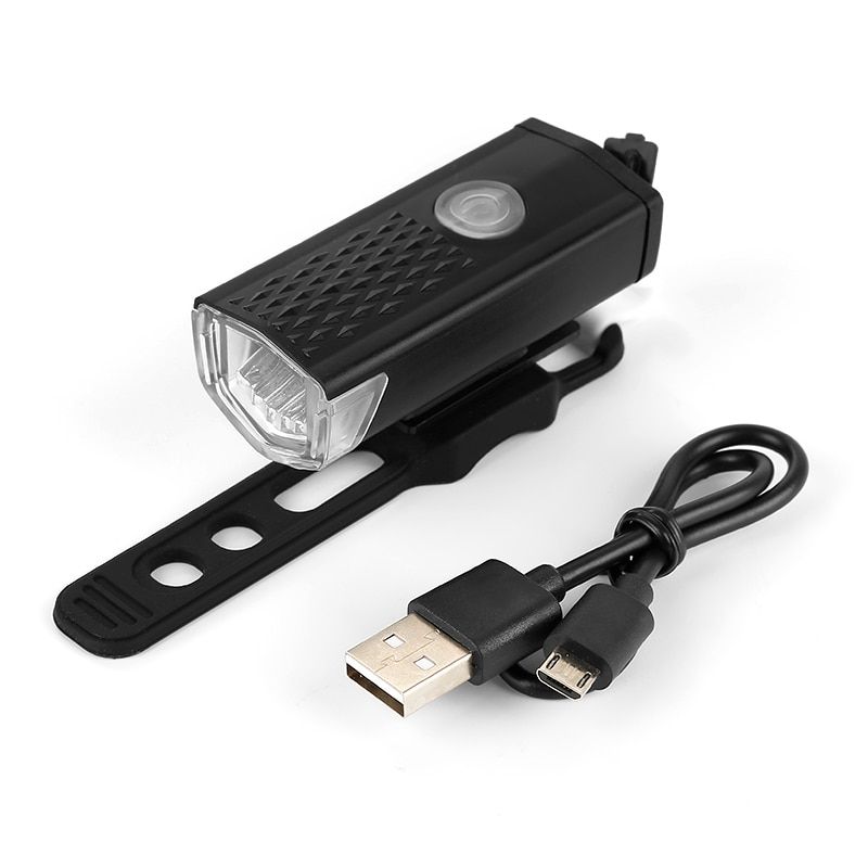 USB Recharge Bike Light Front Rear Lights Set Waterproof Night Cycling Headlight LED Safety Warning Taillight Bike Accessories-BLACK Front Light