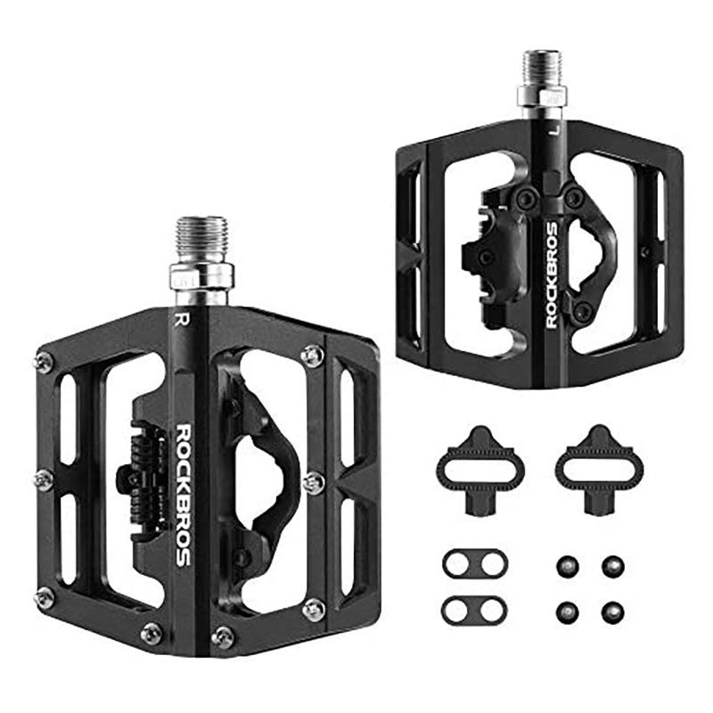 BRADOO-ROCKBROS MTB Bike Pedals Bicycle Flat Platform Compatible with SPD Bike Dual Function Sealed Clipless for Road Mountain Bikes