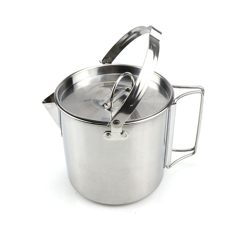OIMG Camping Kettle Stainless Steel Outdoor Cooking Kettle Folding Camping Hanging Pot 1.2L Portable Coffee Pot Teapot