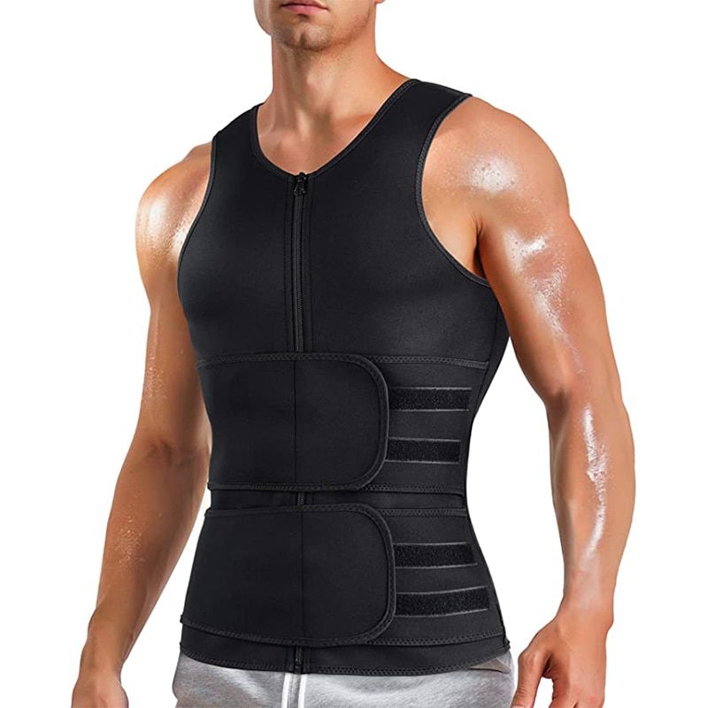Men Sweat Sauna Vest Neoprene Sauna Suit Waist Trainer Belly Control Zipper Body Shaper with Adjustable Workout Tank Top Abdomen