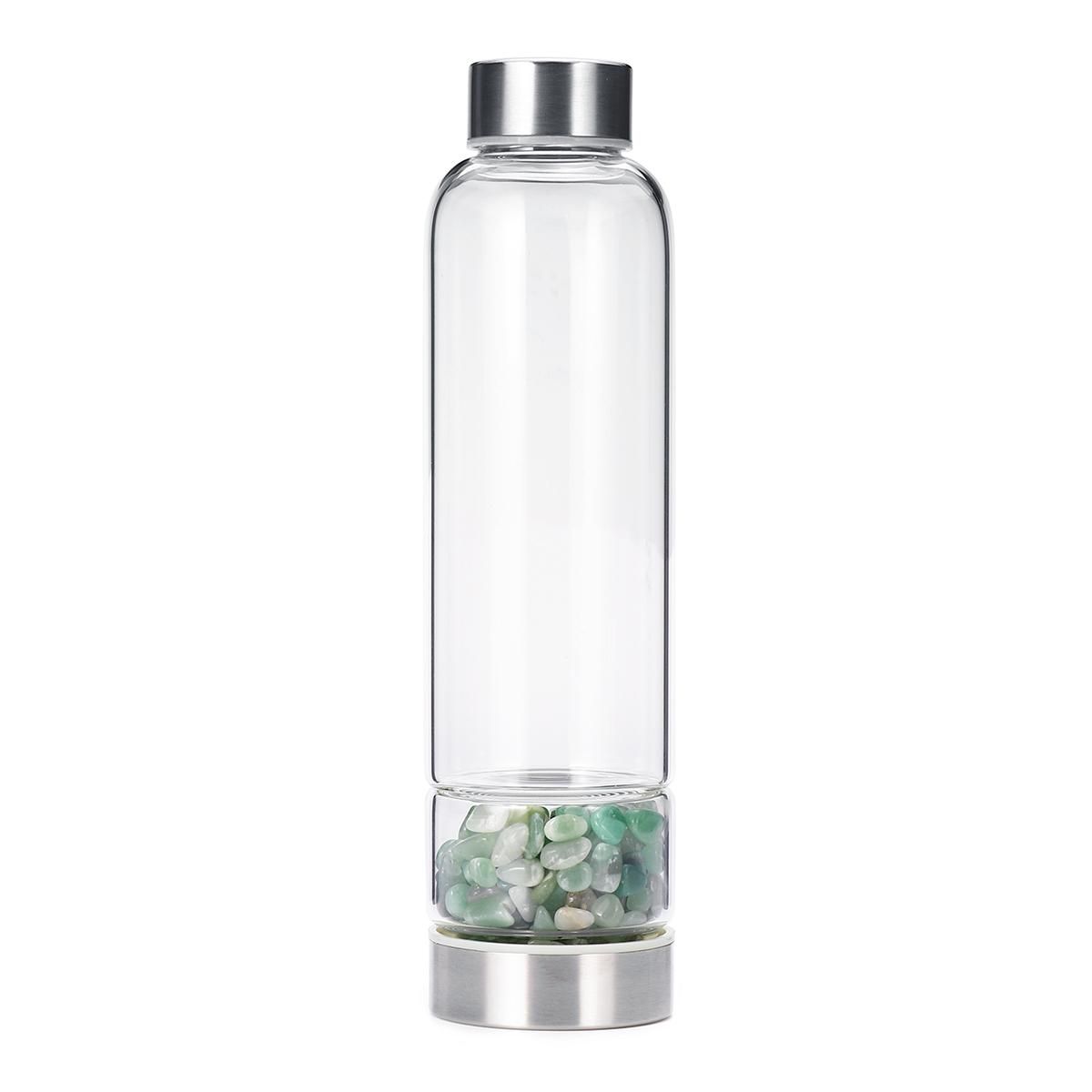 1pc Natural Gemstone Sports Crystal Healing Obelisk Wand Elixir Quartz Water Bottle - Dongling green cup