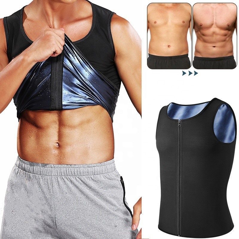 Men's Heat Trapping Zipper Sweat Enhancing Vest Mens Sauna Vest Neoprene Tank Top Fitness Corset For Slimming Compression Shirt