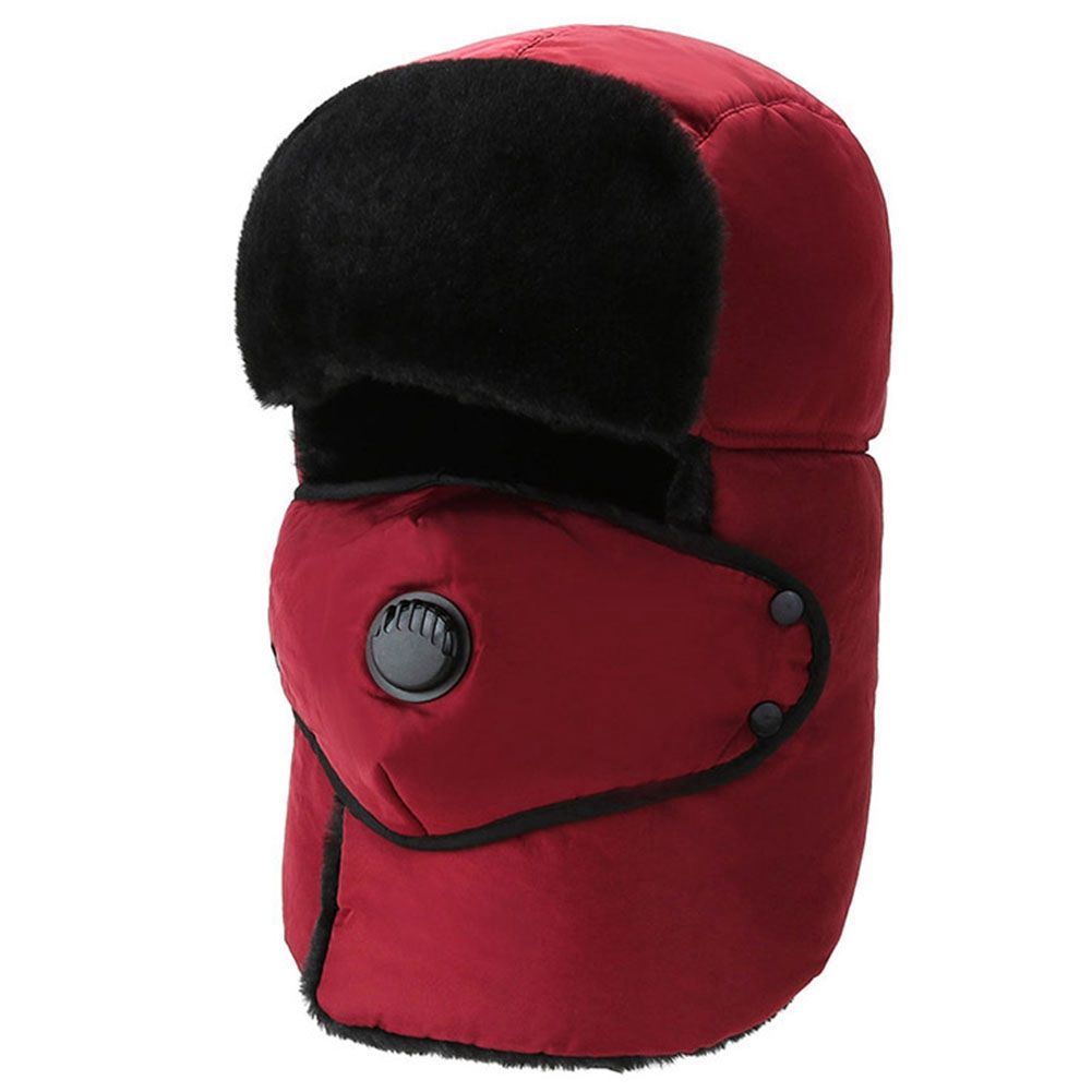 Men's Hat Ski Ear Protection Cold and Warm Lei Feng Hat Outdoor Riding Windproof Thick Cotton Hat--Red
