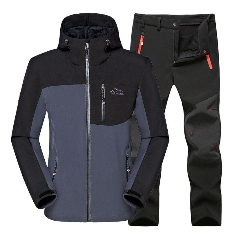 Mountainskin Men's Softshell Hiking Fleece Sets Outdoor Sport Warm Jacket Set Trouser Suit Thremal Coat Male Pant VA709