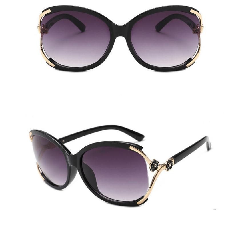 Women Fashion Sunscreen Sunglasses Flower Hollow-out Decoration Frame Glasses for Outdoor Sports Travel  Lenses Color:Black frame