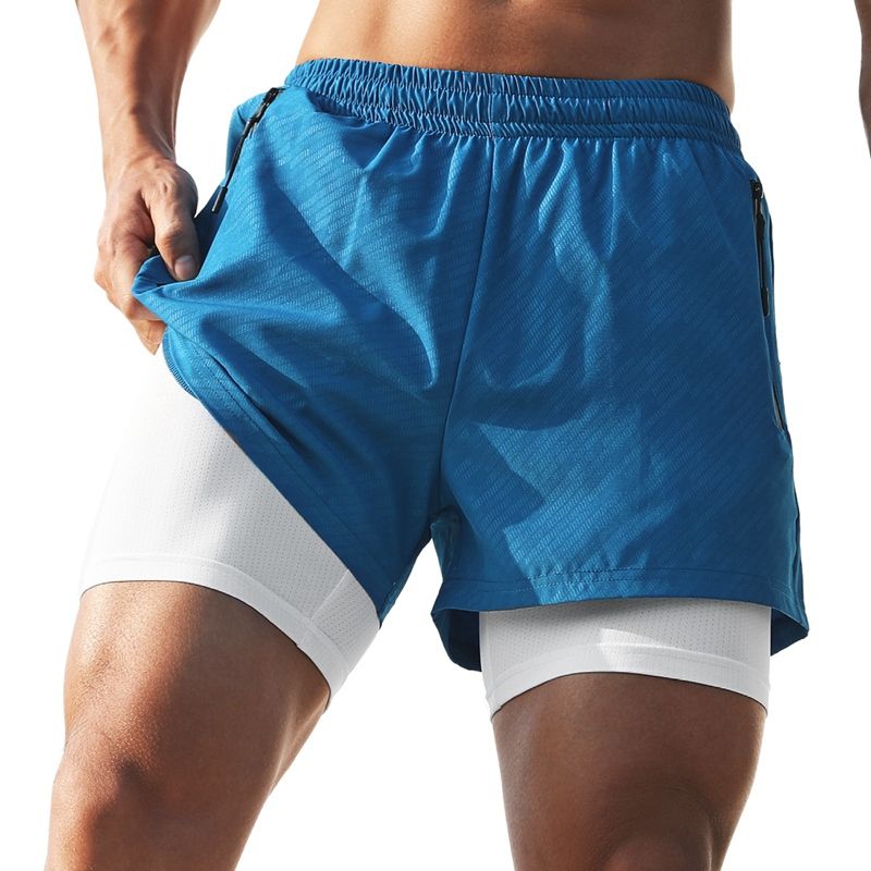 Men's Running Tights Sports Shorts Men's Jogging Liner Marathon Running Training Shorts Blue L