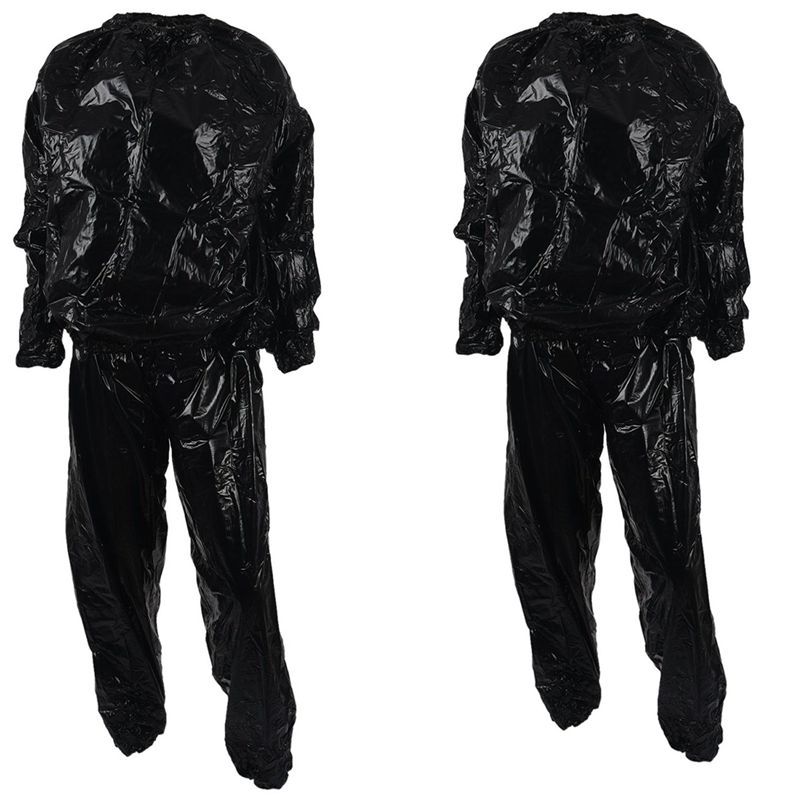2 Pcs Heavy Duty Fitness Weight Loss Sweat Sauna Suit Exercise Gym Anti-Rip Black XL & 4XL -Black