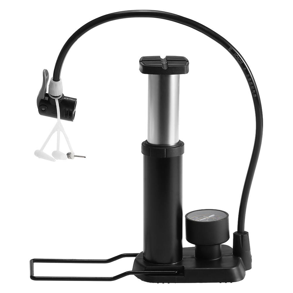 Portable Mini Bicycle Foot Pump Tyre Inflator with Pressure Gauge for Presta and Schrader Valves