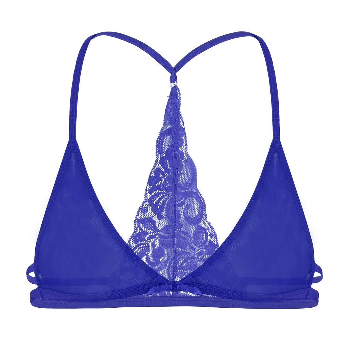 Male Mens Sissy Lingerie Mesh See Through Sheer Floral Lace Y-shape Back Wire-free Unlined Triangle Bralette Bra Top