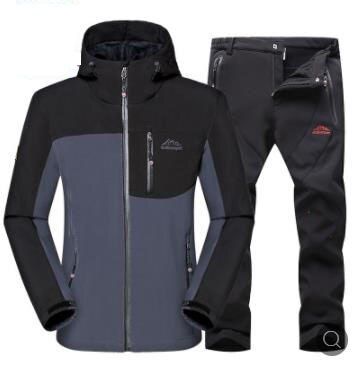 Men Autumn Winter Outdoor Softshell Warm Fleece Suit Hooded Waterproof Skiing Jacket Camping Climbing Jacket Pants