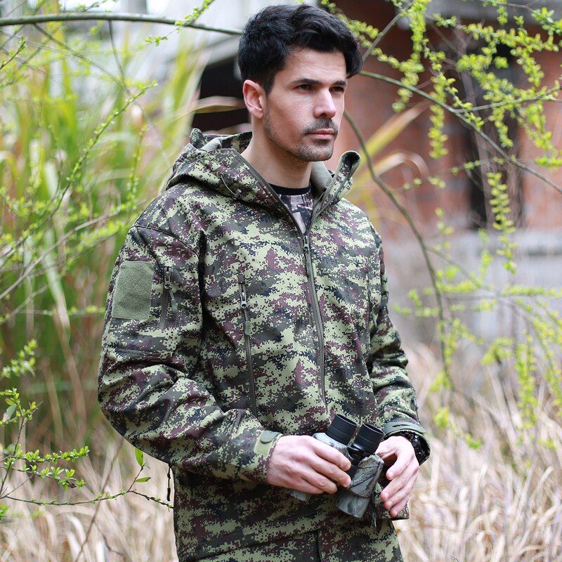 Outdoor Jacket Coat Water-resistant Luker Shark Skin Soft Shell Hoodie Military Airsoft Camping Hiking Clothing WST115