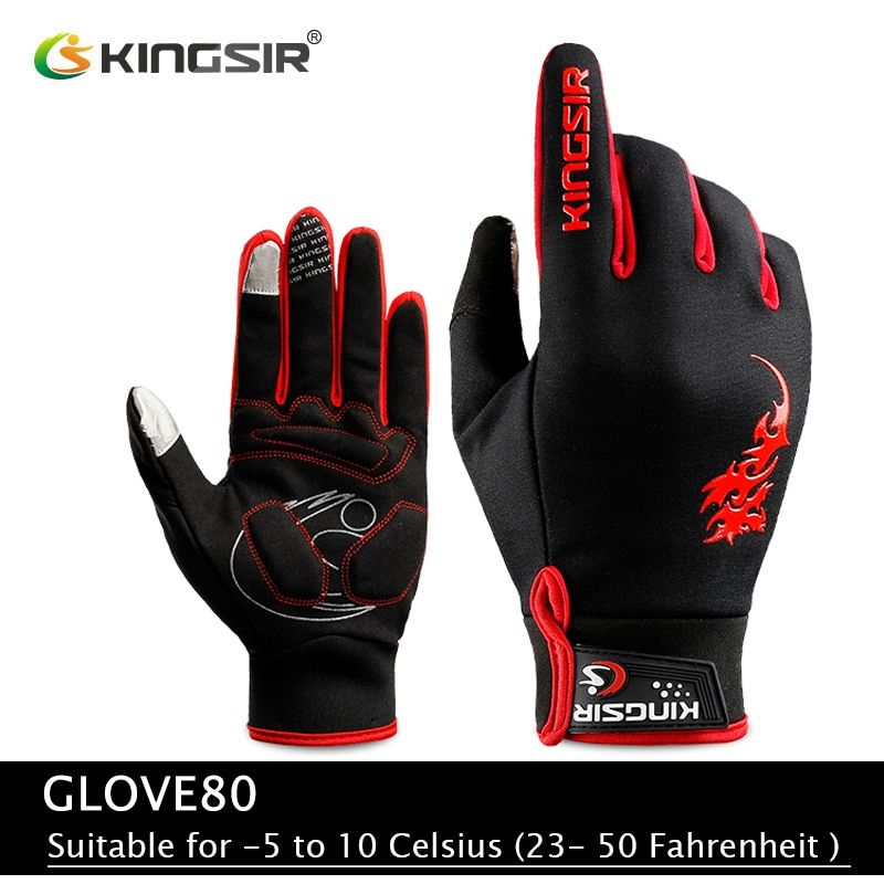KINGSIR Winter Autumn Touch Screen Cycling Gloves Men Women Non-slip Sport Bike Gloves Shockproof Full Finger Bicycle Gloves