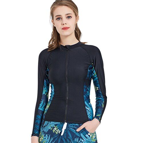 New Women's Swimming Shirt Wetsuit Front Zip Long Sleeve Swimwear Anti-UV Swimsuit for Girls Rash Guard Women's Divingsuits