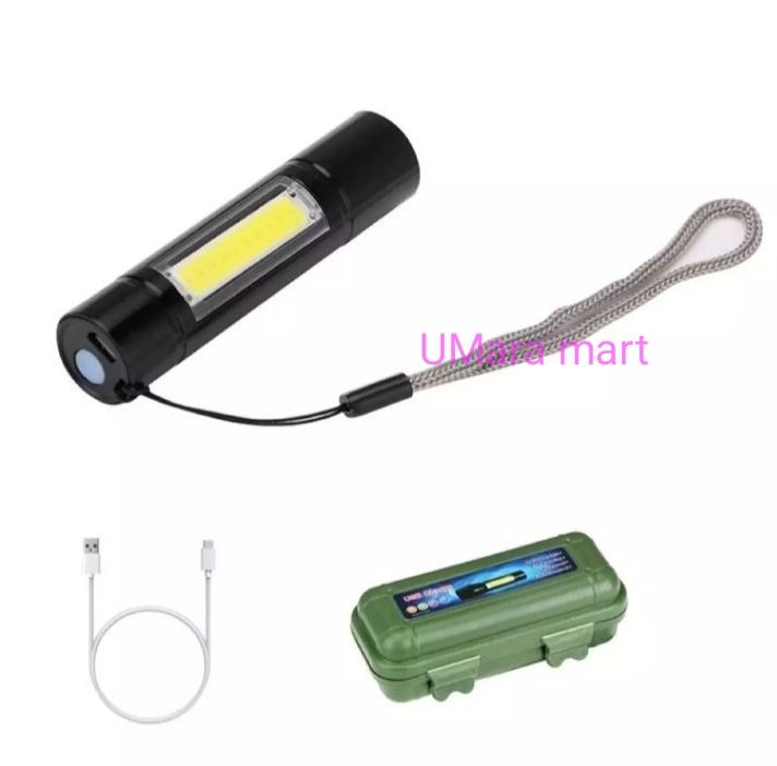 USB Rechargeable Mini COB LED Torchlight Flashlight Super Bright Torch Lamp+Battery+USB Cable+Box For Emergency Without zoom