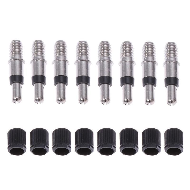 8pcs Bicycle Valve Presta Core Removable German Style without Tubes Tubeless Metal Tire Valve Plunger Tire Tool Black
