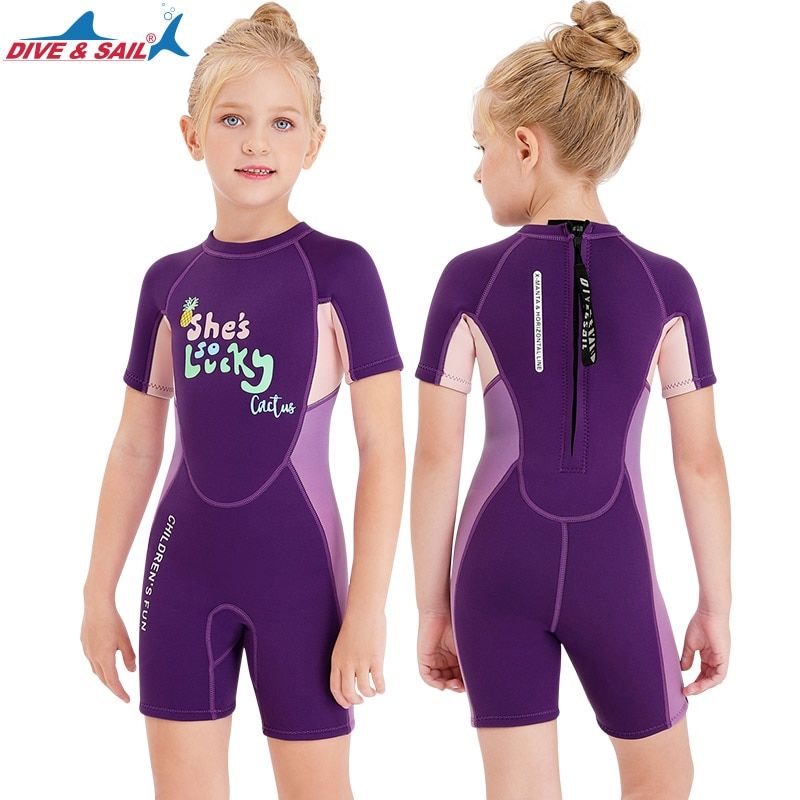 1set Children Swimsuit 2.5mm Neoprene Wetsuit Dive Sail Diving Suit for Kids Girl Keep Warm UV Protection Swimwear Short Sleeves