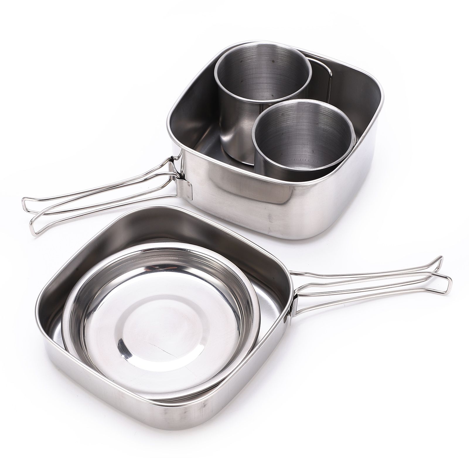 6Pcs Camping Cookware Stainless Steel Durable Anti‑Corrosion Camp Cooking Set