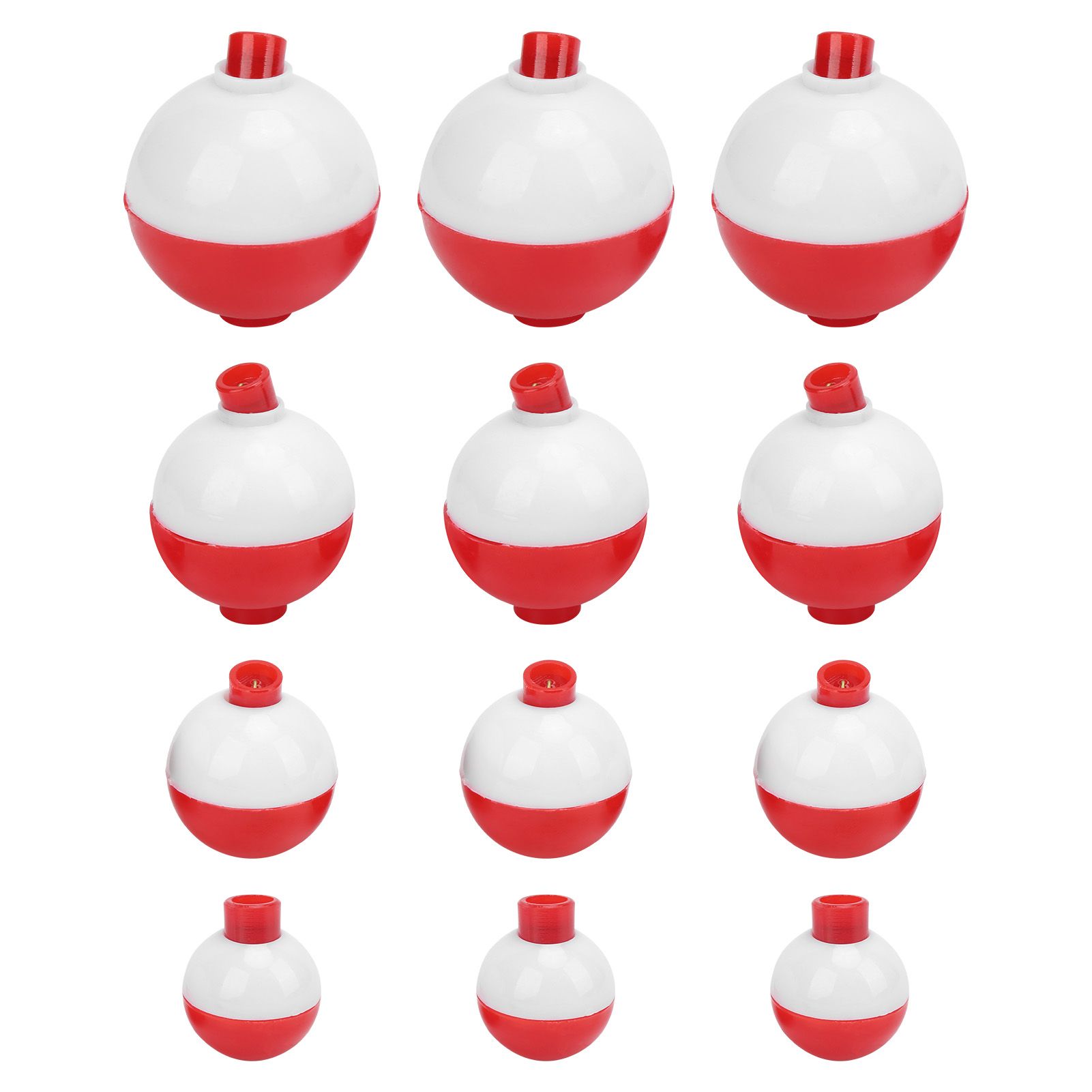 12pcs Fishing Bobbers Hard ABS Snap‑On Floats Red White Round Bobbersv