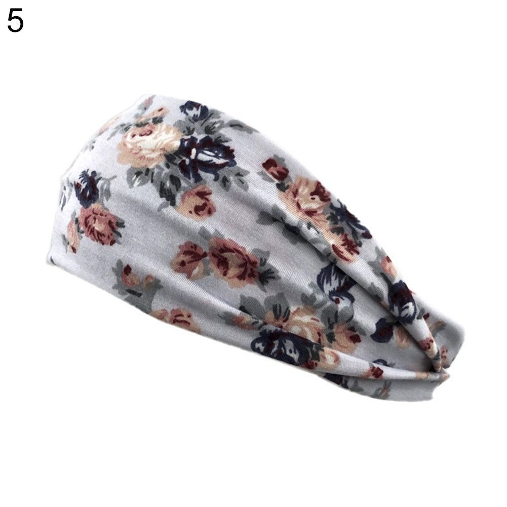 Floral Print Breathable Sweat Absorbent Elastic Headband Sports Yoga Hair Band