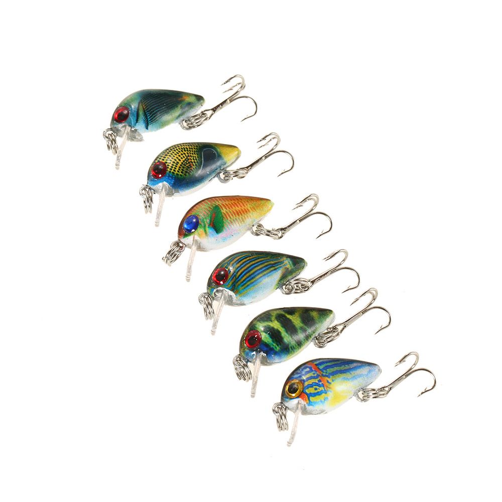 6 PCS 2.5cm / 2.7g Mini Crank Bait Set Plastic Fishing Lure Swim Bait Artificial Bait Fishing Tackle Treble Hook
