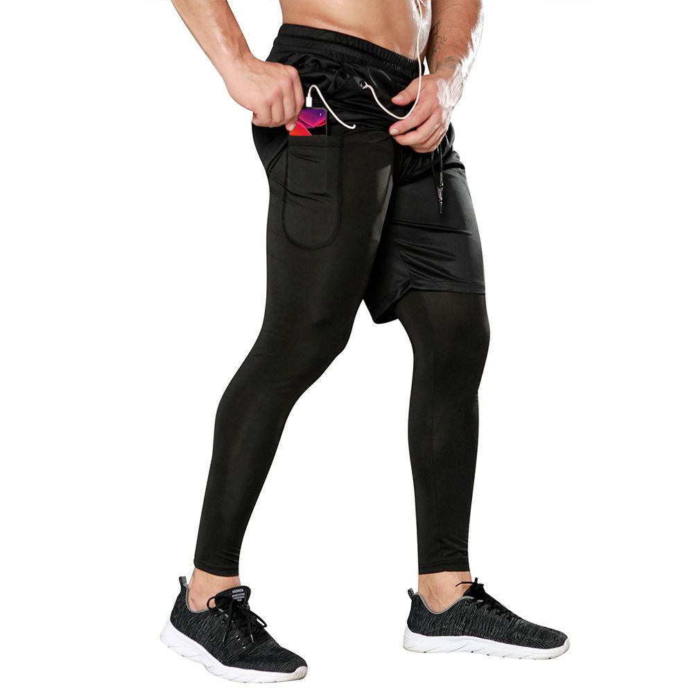 Men Sweatpants Fake Two-piece Casual Quick-drying Tight Leggings Sport Fitness Running Pants