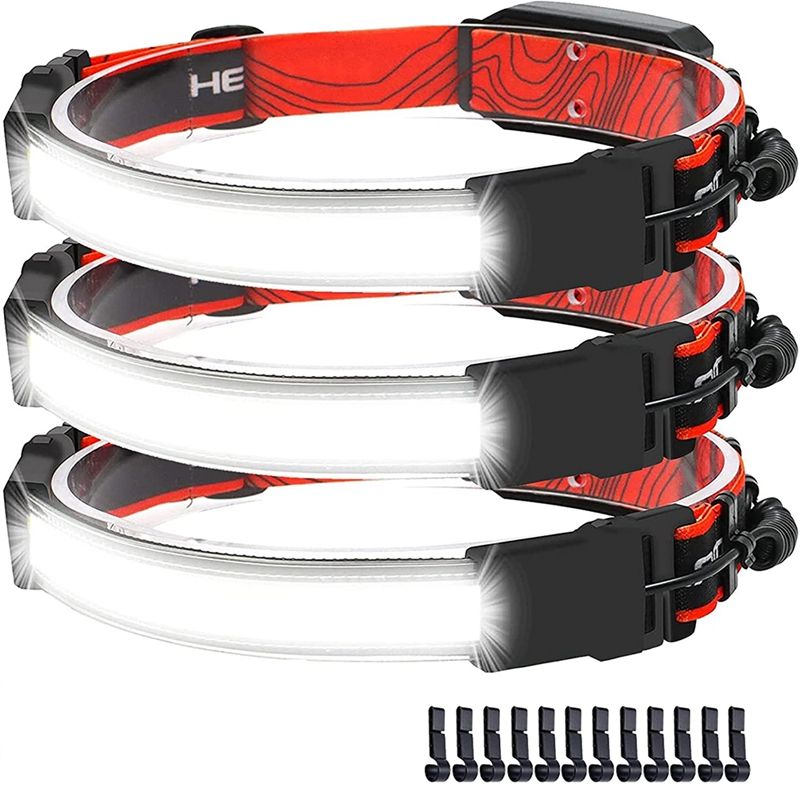 3 Pack Headlights,240° Wide Beam Headlights,Waterproof Headlights with Red Tail Lights,for Camping,Cycling,Fishing,Etc