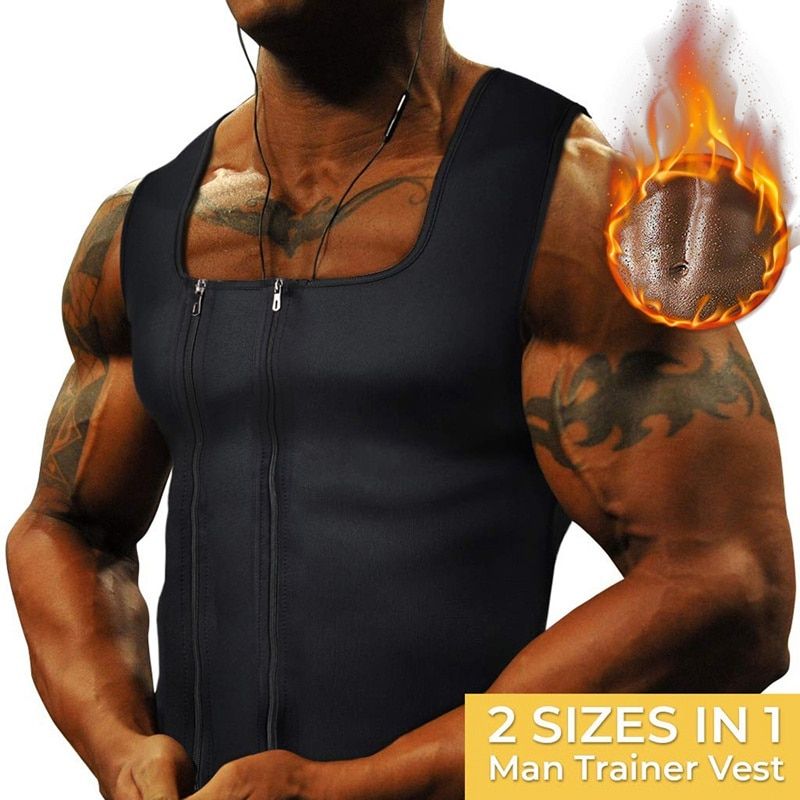 Men Waist Trainer Vest For Weightloss Hot Neoprene Corset Body Shaper Double Zipper Shapewear Slimming Belt Belly Men