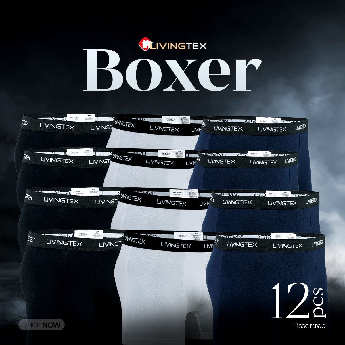 12 pcs Men's Boxer_Flexible, True To Size, Breathable Fabric, Regular Wear