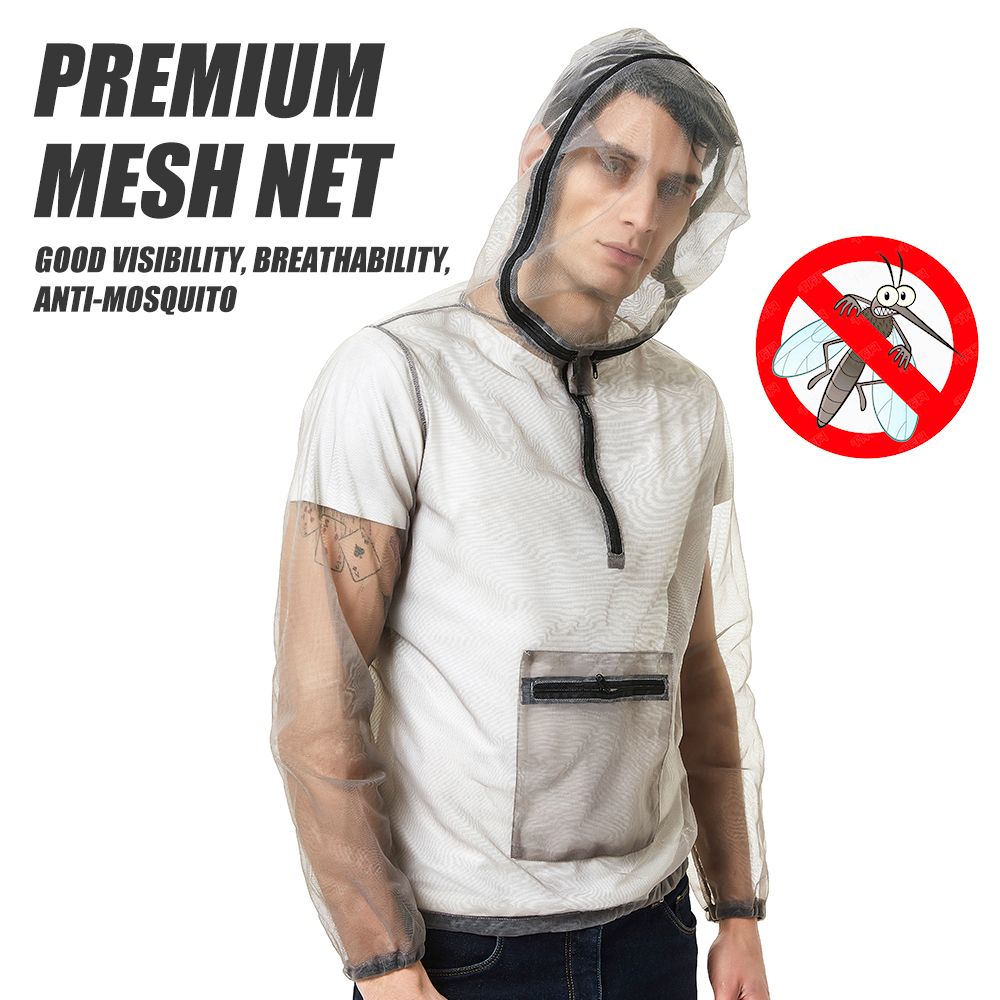 Outdoor Ultralight Mesh Hooded Bug Jacket Anti-mosquito See Through Protective Mesh Shirt Insect Shield for Camping Hiking Fishing Gardening