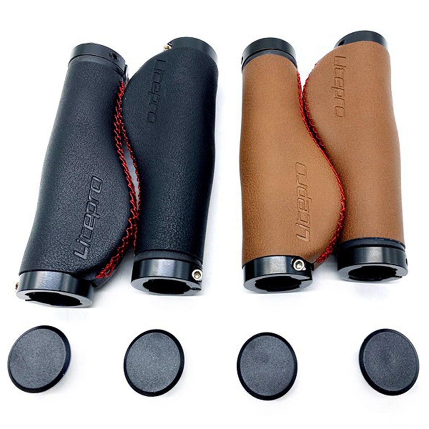 2X Litepro MTB Mountain Bike PU Leather Handlebar Grips BMX Folding Road Bicycle Handle Comfortable Cover Cycling(B)