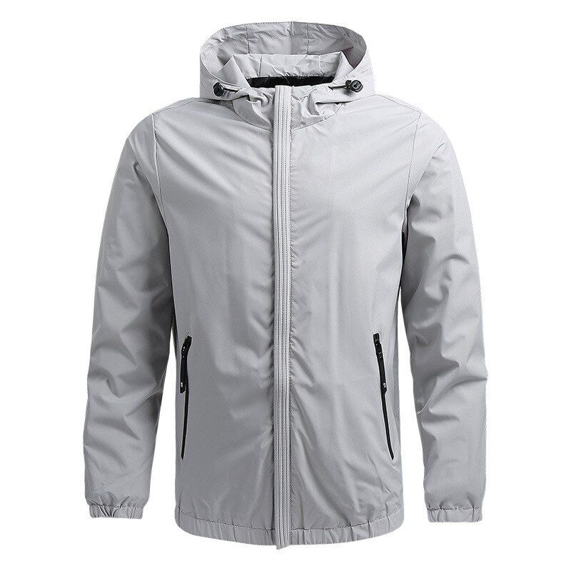 Outdoor Windbreaker for Men Polyester Breathable Zipper Jacket Stand Collar Waterproof Hoodie Thin Light Weight Coat