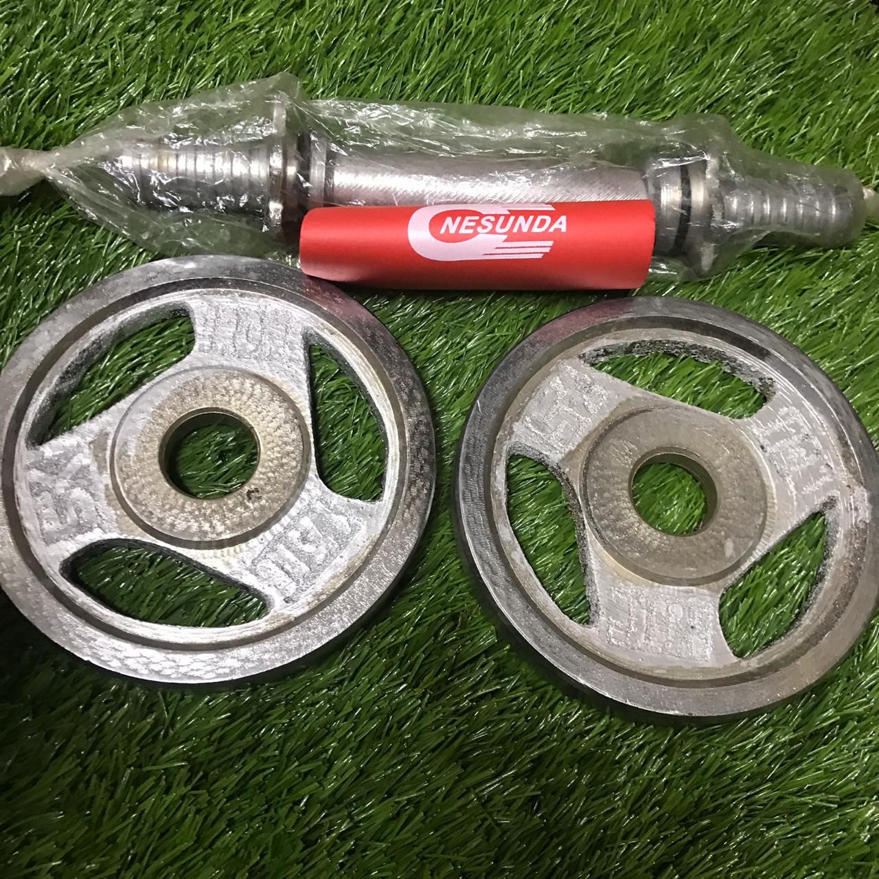 Combo Two Pieces 1.25kg Silver Dumbbell Plate With One 10 inch Sticks - 2.5KG