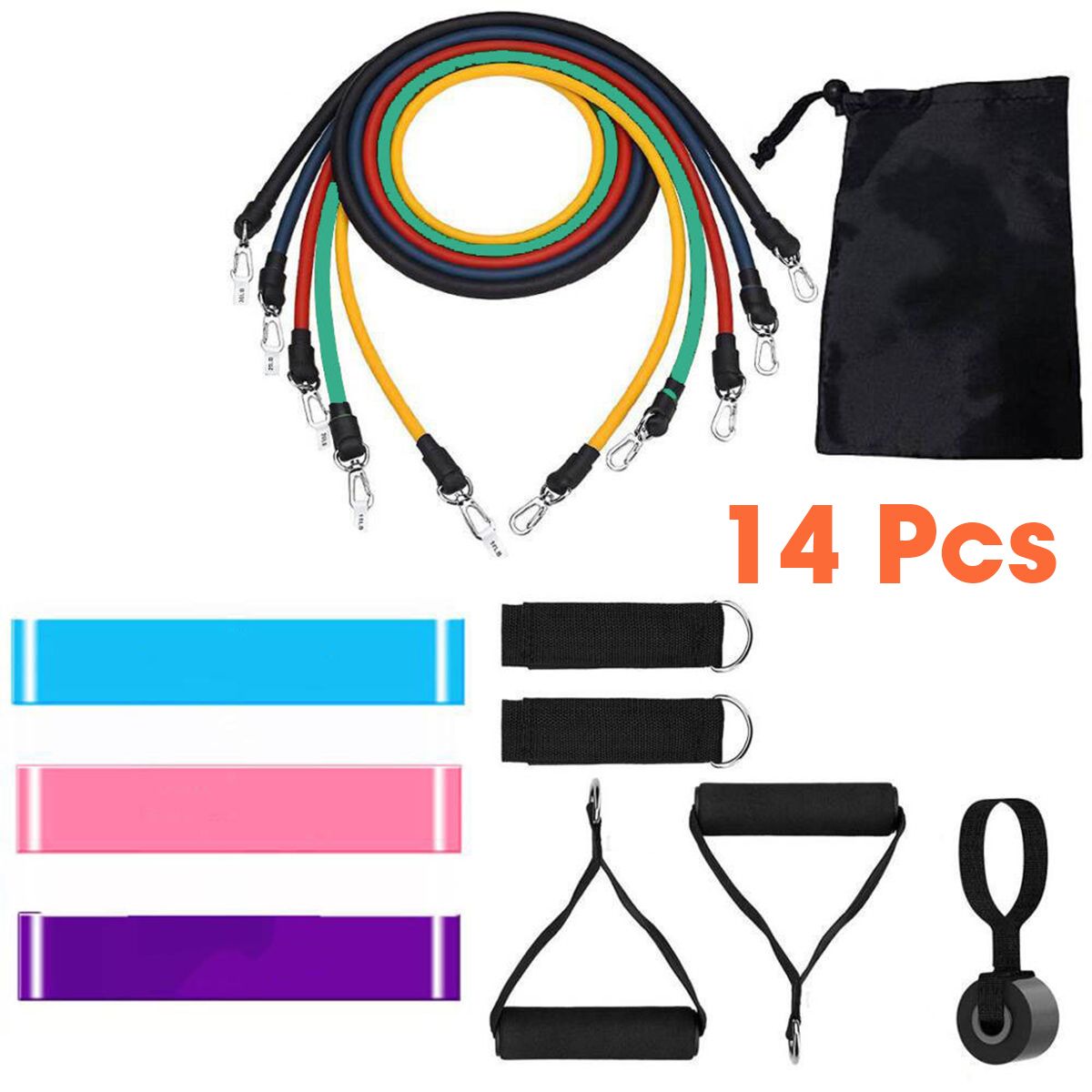 Useful 17Pcs Resistance Band Set Yoga Pilates Abs Exercise Fitness Tube Workout