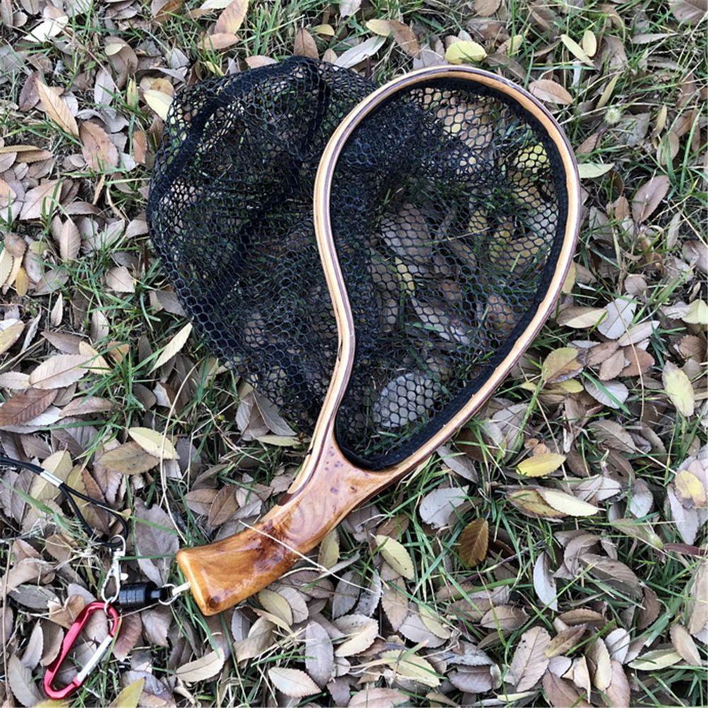 MAXWAY Fly Fishing Landing Net Burl Wooden Handle Net Rubber Coat Net ch & Release Fly Net