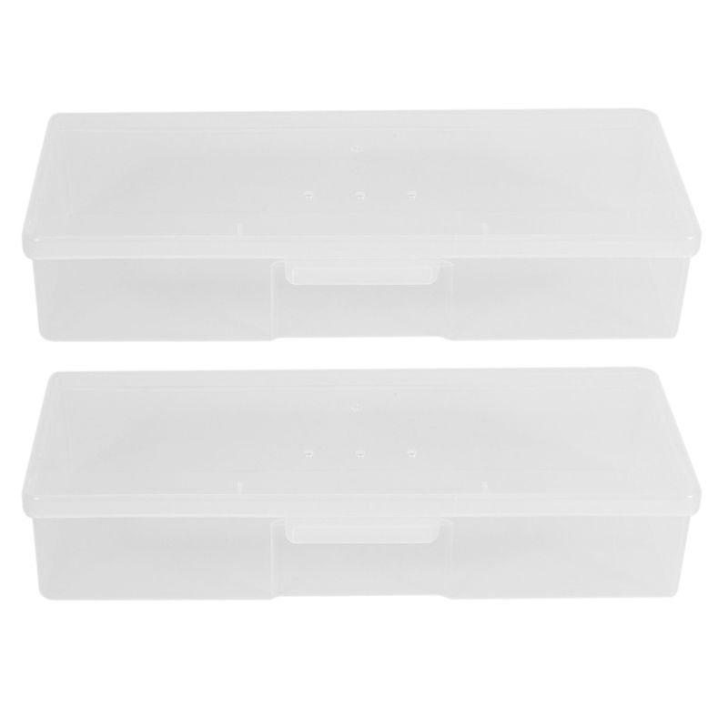 2X Nail Polish Holder Plastic Nail Supplies Storage Box Rectangle Nail Brushes Tools Case(White)