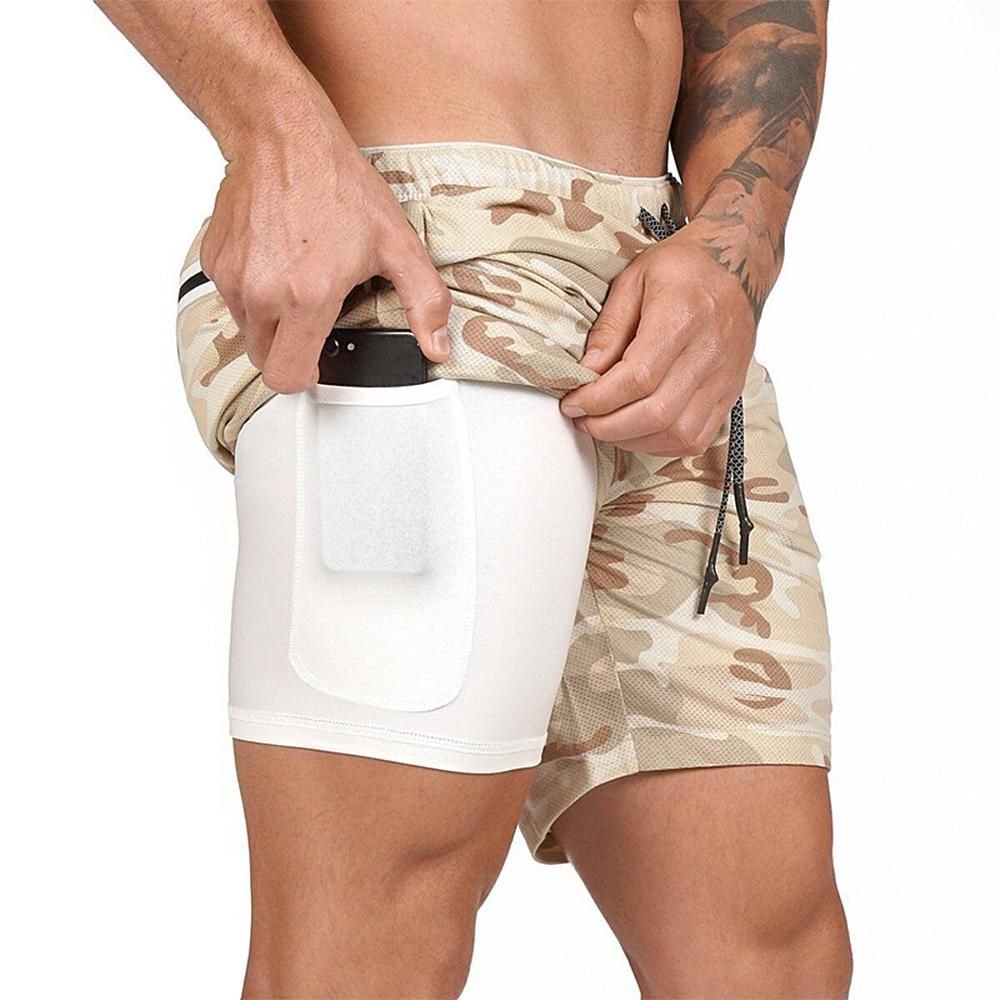 Men 2 in 1 Running Shorts Quick Drying Gym Training Cycling Workout Active Shorts with 4 Pockets