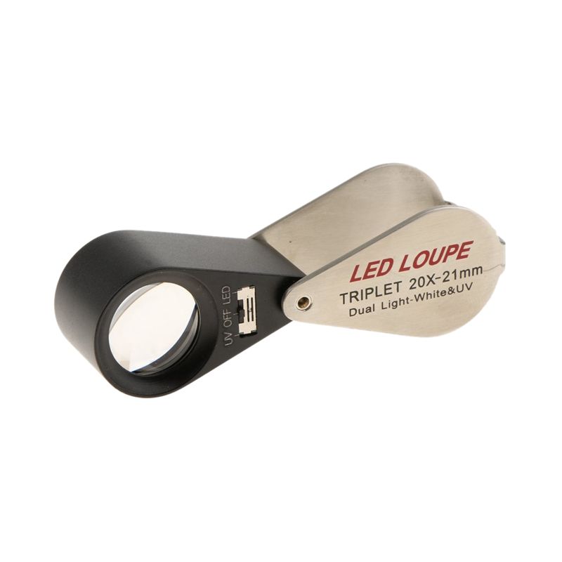 20X 21Mm Led Loupe Jeweler Magnifier Foldaway, Achromatic Triplet Lens With Loop Uv Led Lights Magnifying Gem Optical Tool For Inspecting Diamonds, Gemstones, Watches
