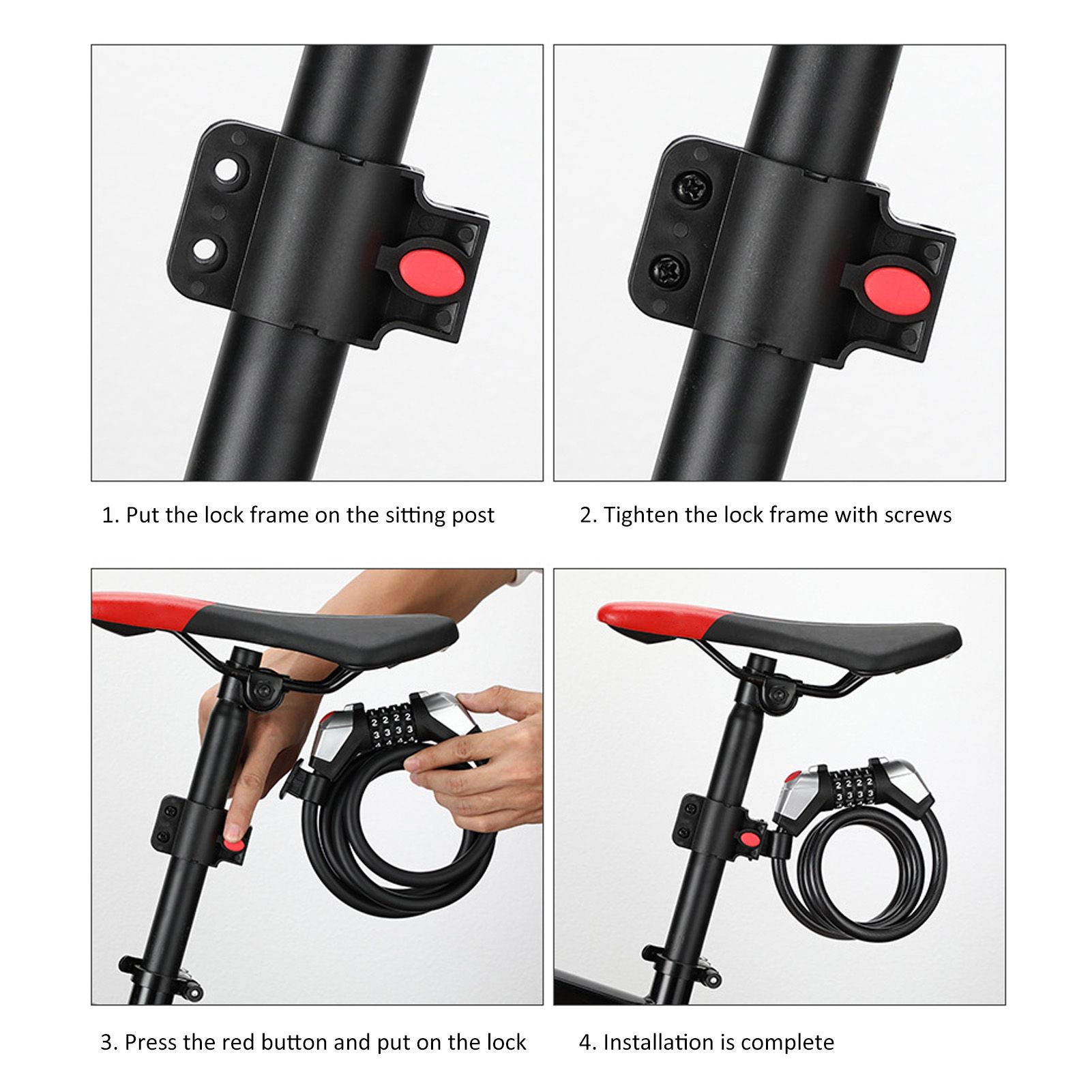 Bike Lock 150cm/59in Cycling Security Cable 4 Passwords Steel Keless Locking Bicycle Accessory