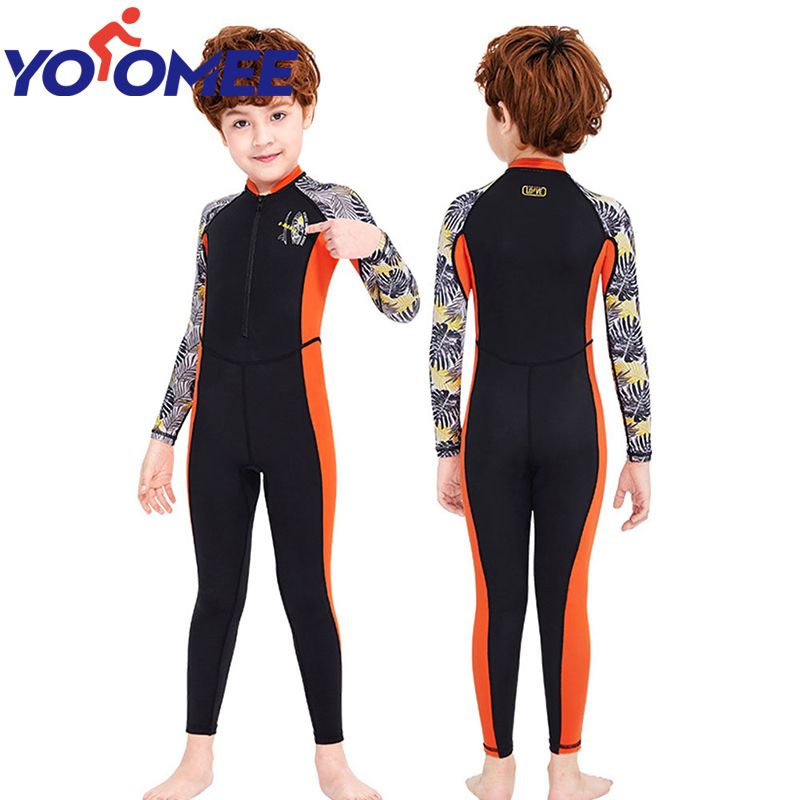 Yoomee Kids Boys Wetsuit One-piece Long Sleeve Bodysuit Sun Protection Scuba Diving Surf Suit Swimsuit