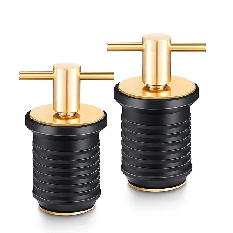 2 Pieces T-Handle Drain Plug Twist-Turn Marine Boat Drain Plugs with Brass Handle Boat Marine Accessories