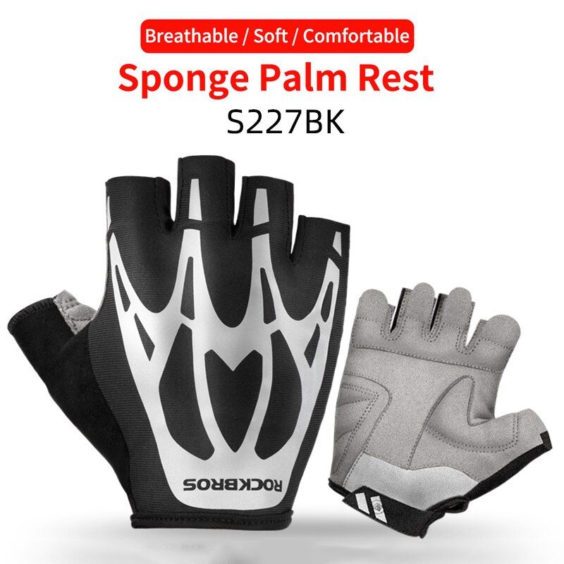 ROCKBROS Cycling Men's Gloves Breathable Shockproof Cycling Gloves Summer Fingerless Gloves MTB Mountain Bicycle Gloves Sports