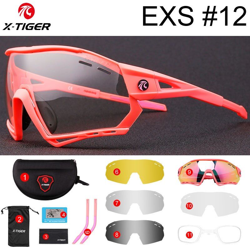 X-TIGER Photochromic Cycling Sunglasses 5 Lens UV400 Mountain Bike Glasses Men Outdoor Sports Cycling Goggles With Myopia Frame