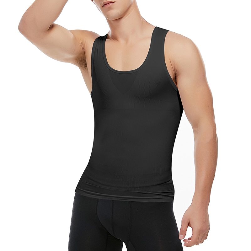 Mens Compression Shirt Slimming Body Shaper Vest Waist Trainer Workout Tank Tops Back Support Undershirts Shapewear