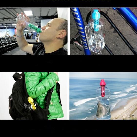 550ML Outdoor Multifunctional PE Carbon Filter Water Bottle Hydration Filtered Drinking Bottle - Black (black)