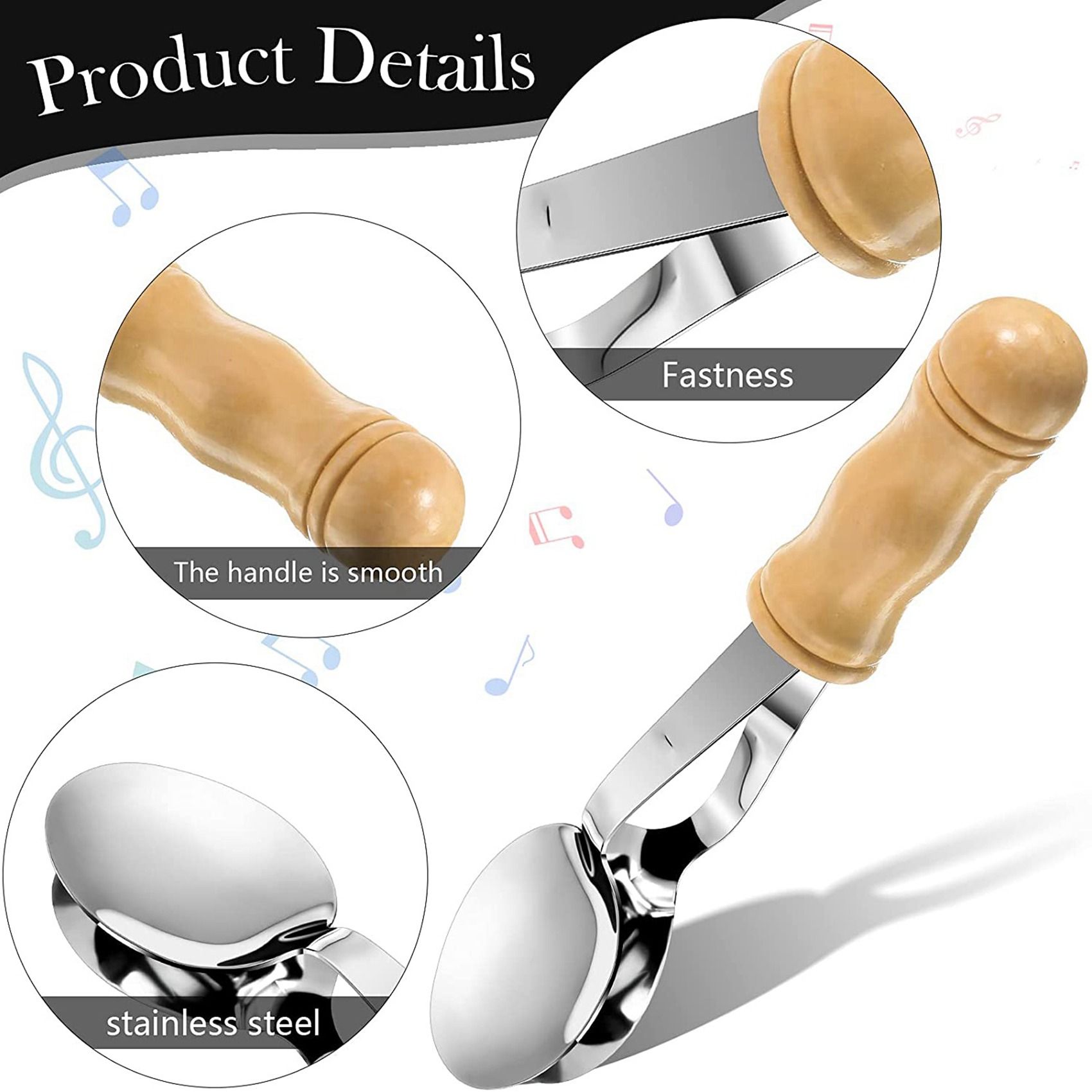 2X Musical Spoons Instrument with Wooden Handle Percussion Instrument with Wooden Handle Irish Percussion Instrument