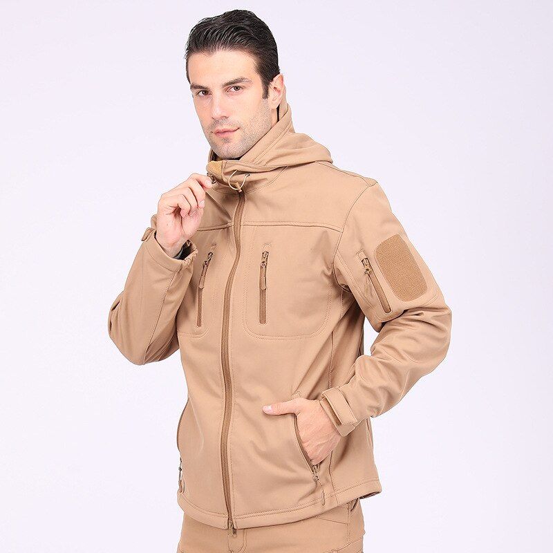 Outdoor Shark Skin Soft Shell Hooded Tactical Charge Jackets Windproof Waterproof PlVelvet Thermal Men Fleece Hiking Coat