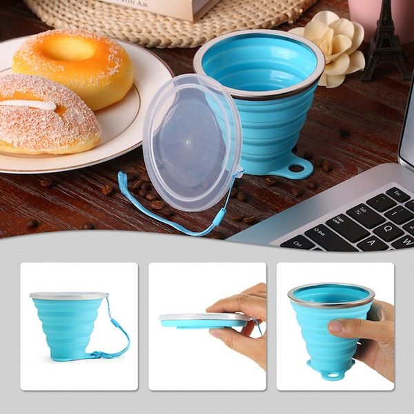 Portable Foldable Collapsible outdoor Travel Silicone Coffee Cup with cover folding water