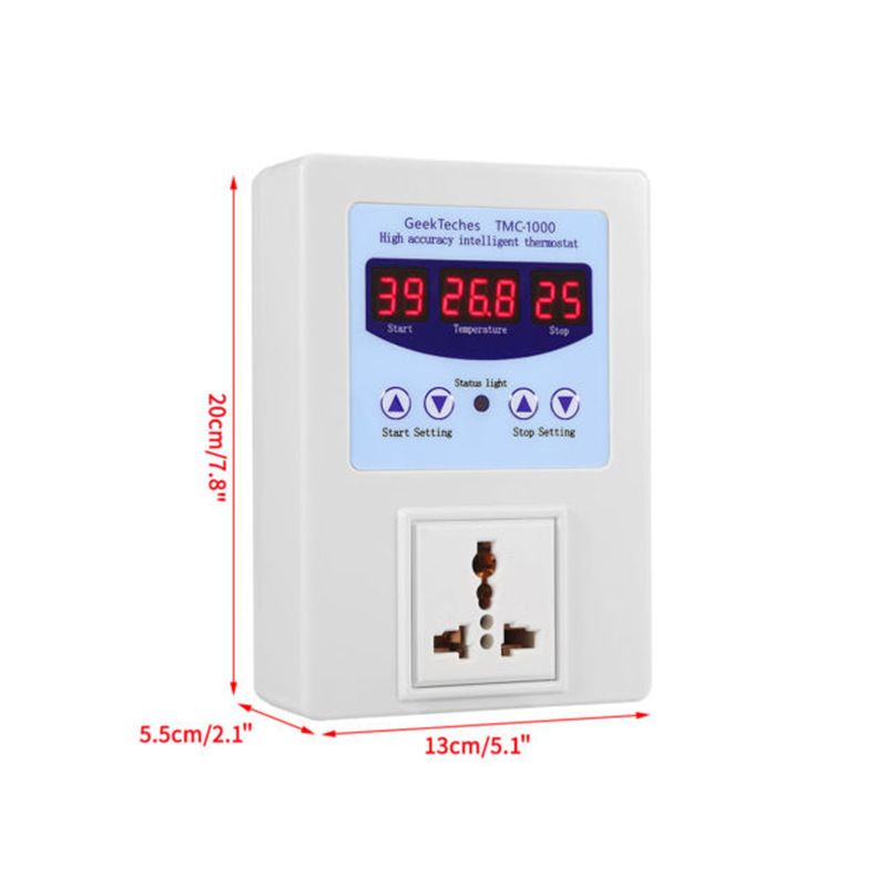 GeekTeches 10A LED Thermoregulator Wired Temperature Controller Heating Cooling Control Switch with Sensor TMC-1000(EU Plug)