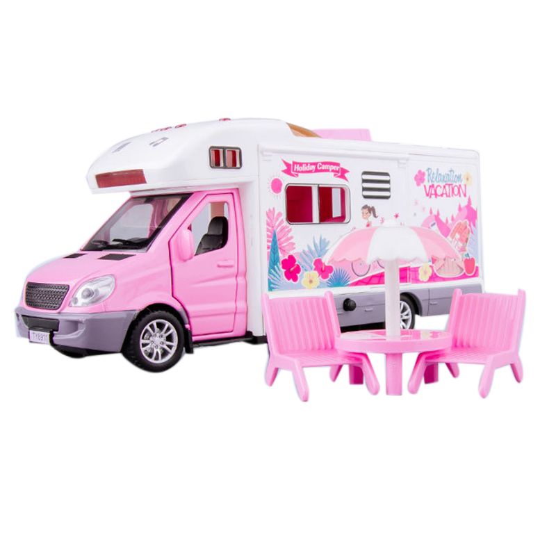 Simulated Pull-Back Travel Car, Decorative Toy Car with Sound and Light, the Door Can Be Opened,Pink White