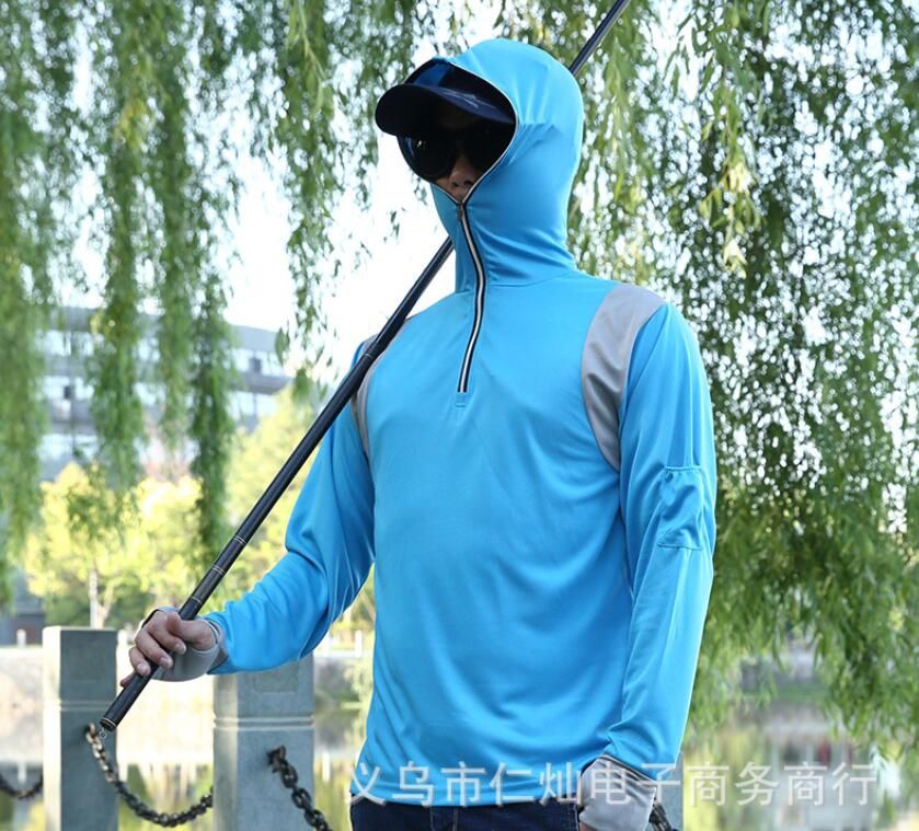 Fishing Clothes Wear Running Riding Outdoor Jacket, Wear-Resisting,Ventilate, Hand Gloved, Long or Short Zipper with Head Cover